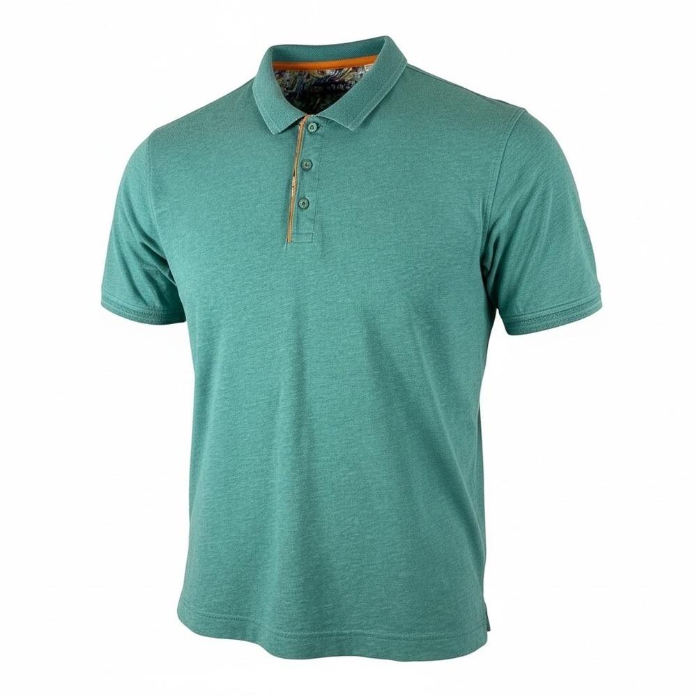 Robert Graham Mens Classic Fit Polo Shirt Teal Green Cotton Paisley Trim Large